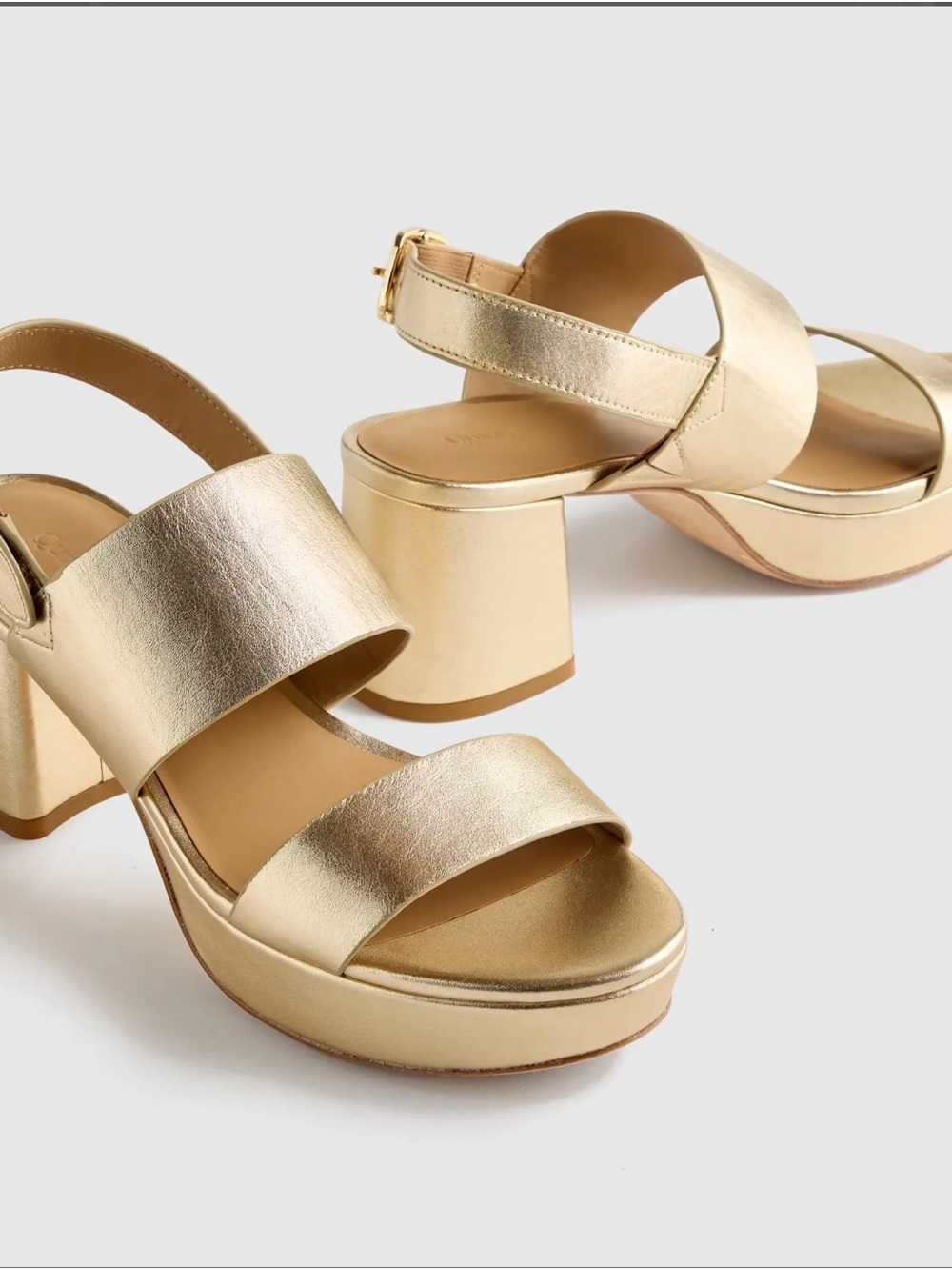 Quince Gold Platform Block Heel Sandals